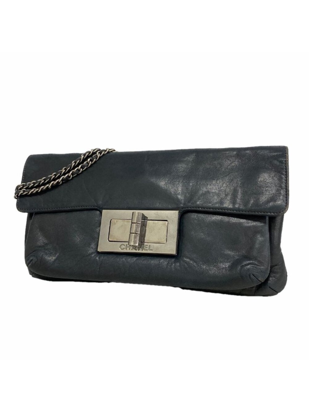 Chanel Shoulder Bag 2.55 Leather Black Silver